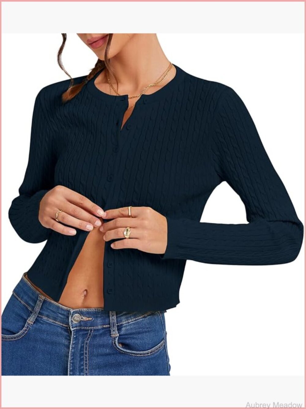 Cropped Cable Knit Cardigan Long Sleeve Button Up Lightweight Sweater for Women